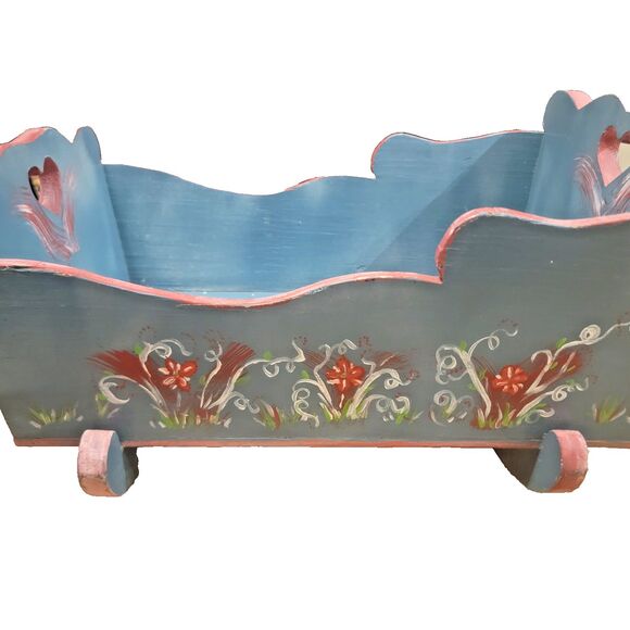 VTG Wooden Rocking Doll Cradle Crib Handmade 20" Primitive Doll Furniture 50s - Picture 1 of 16